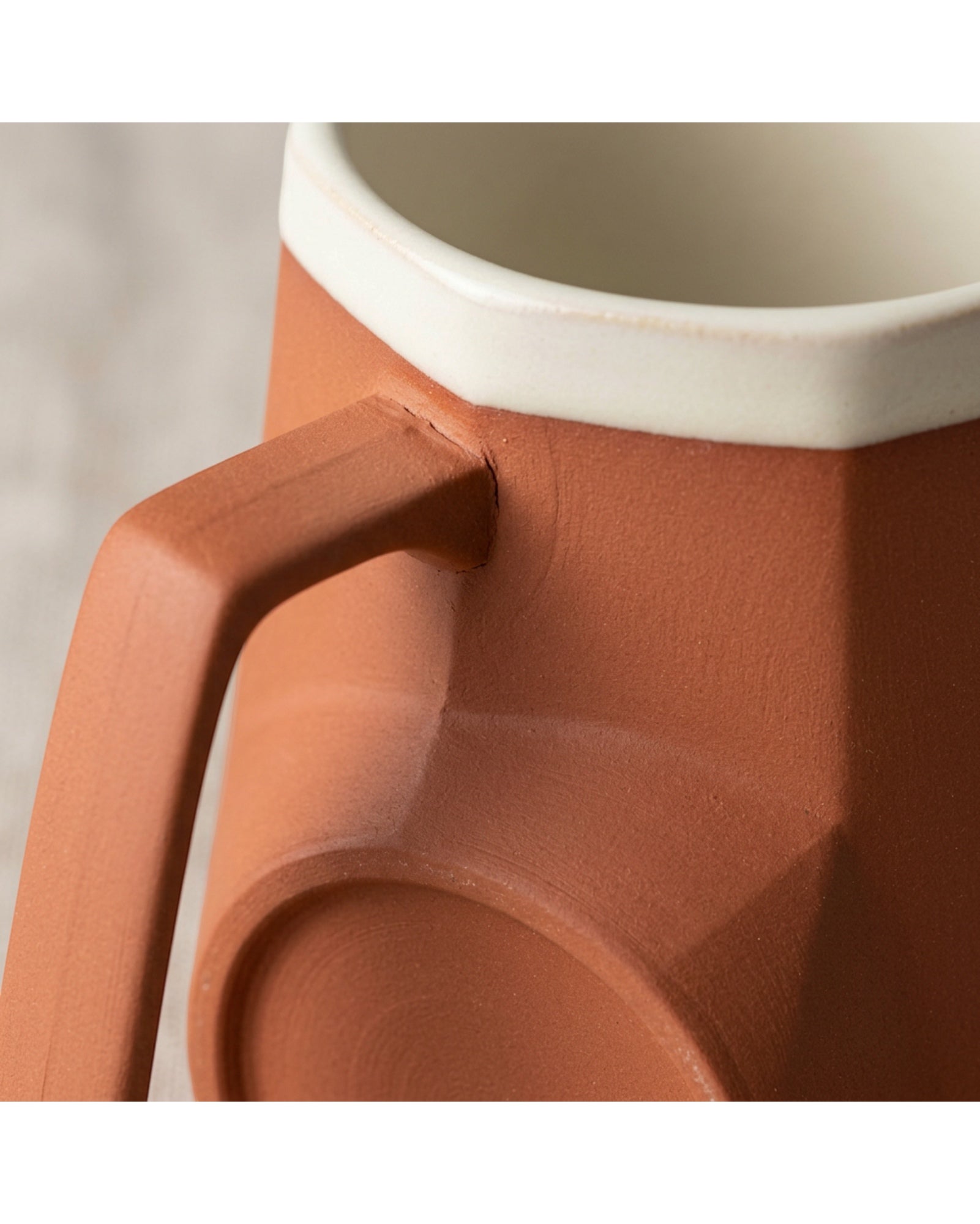 Wfkng Octagonal Footed Ceramic Coffee Mug 11 oz Terracotta Ivory - Detail view