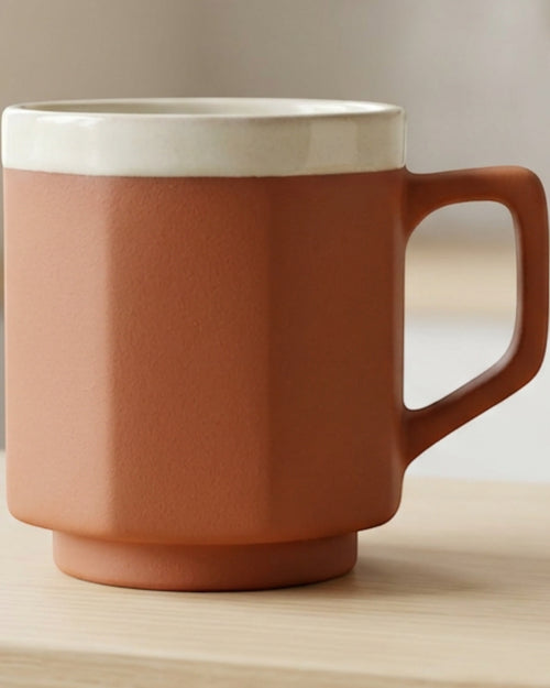 Wfkng Octagonal Footed Ceramic Coffee Mug 11 oz Terracotta Ivory - Lifestyle view