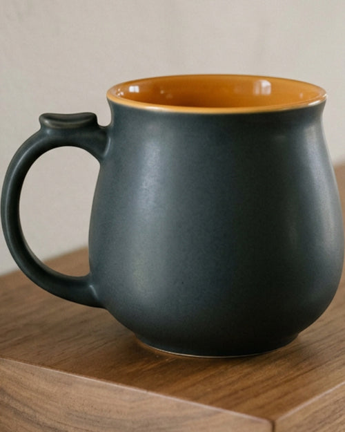 Wfkng Wide Belly Thumb-Rest Ceramic Coffee Mug 16 oz Charcoal Apricot - Lifestyle view